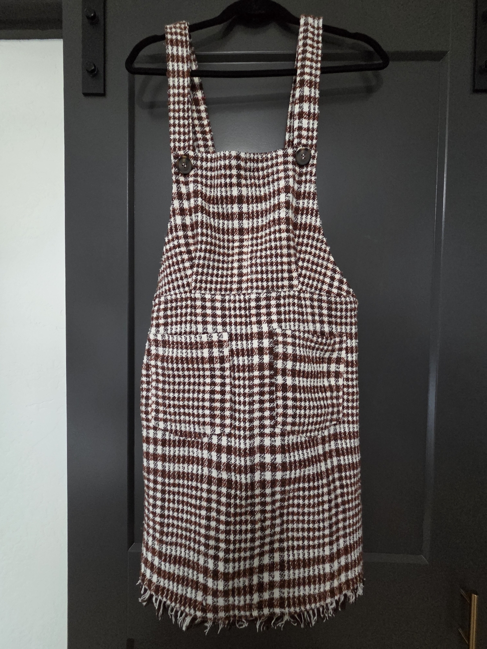 Women's Brown & White Tweed Pinafore Dress